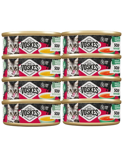 VOSKES Soup Mix masových příchutí 8x50 g polévka s hovězím a kuřecím masem pro kočky