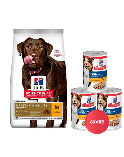 HILL'S Science Plan Canine Adult Healthy Mobility Large breed Chicken 14 kg krmivo pro psy velkých plemen pro podporu kloubů + 3 konzervy HILL"S ZDARMA