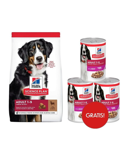 HILL'S Science Plan Canine Adult Large Breed Lamb&Rice Krmivo pro psy velkých plemen s jehněčím masem a rýží 14 kg + 3 konzervy HILL'S ZDARMA