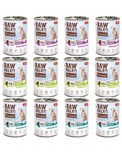 RAW PALEO Monoprotein Adult 12x400g  Mix chutí, krmivo pro psy
