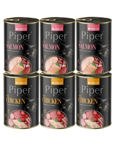 PIPER Animals Mix příchutí 6x400 g s lososem a kuřecím masem, mokré krmivo pro kočky