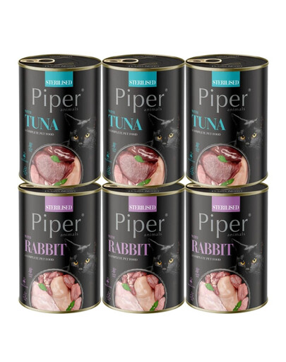 PIPER Animals Sterilised Mix příchutí 6x400 g s králíkem a tuňákem, mokré krmivo pro sterilizované kočky