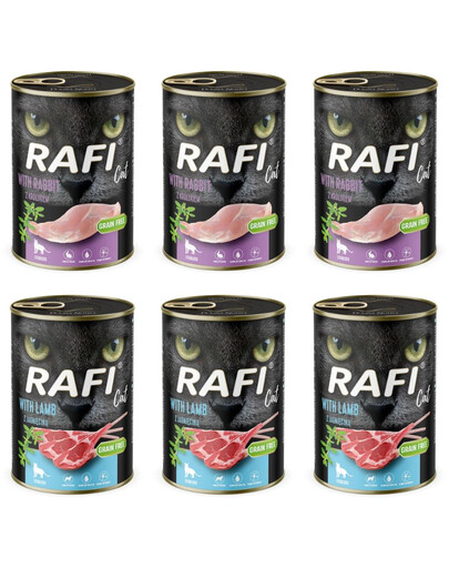 RAFI Cat Adult Mix 2 příchutí jehněčí a králík 6x400 g krmivo pro kočky po sterilizaci