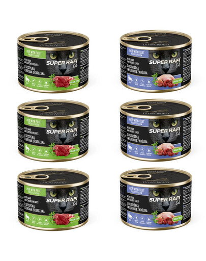 SUPER RAFI Cat Mix 2 příchutě 6x185g konzervy pro kočky