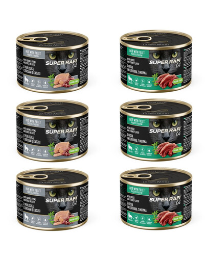 SUPER RAFI Cat Mix 2 příchutě 6x185g konzervy pro kastrované kočky