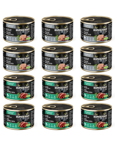 SUPER RAFI Cat Mix 2 příchutě 12x185g konzervy pro kastrované kočky