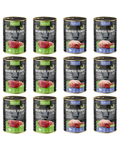 SUPER RAFI Cat Mix 2 příchutě 12x400g konzervy pro kočky