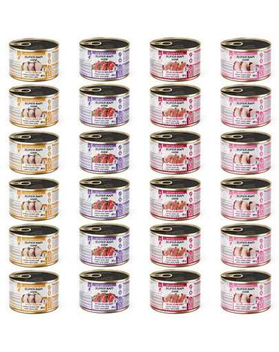 SUPER RAFI Mini Mix 4 Chutě 24x185g konzervy pro psy malých plemen