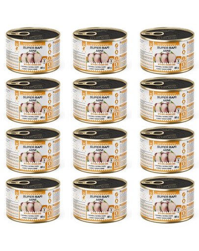 SUPER RAFI Mini s perličkou a játry z kachny 12x185g konzervy pro psy malých plemen