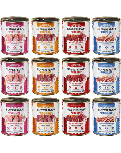 SUPER RAFI Pure Line Mix Smaků 12x800g mokré krmivo pro psy