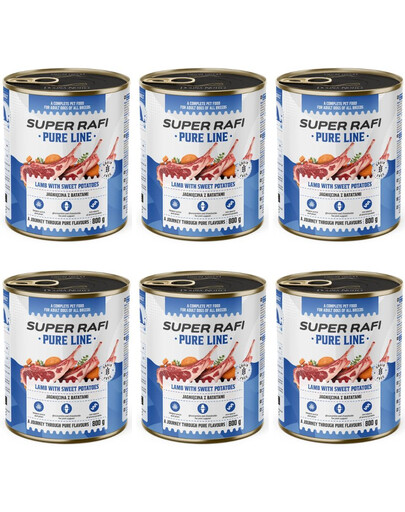 SUPER RAFI Pure Line jehněčí s batáty 6x800g konzervy pro psy
