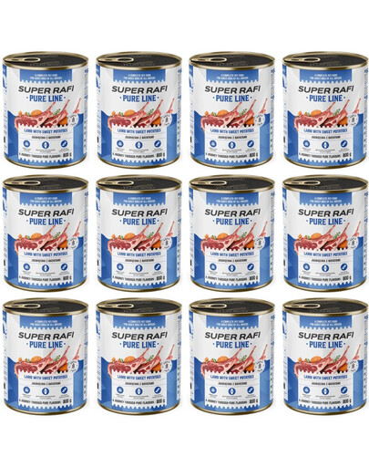 SUPER RAFI Pure Line jehněčí s batáty 12x800g konzervy pro psy