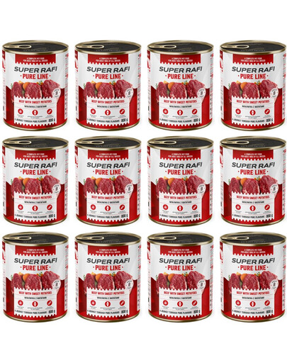 SUPER RAFI Pure Line hovězí s batáty 12x800g konzervy pro psy