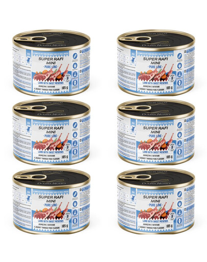 SUPER RAFI Mini Pure Line s jehněčím a batáty 6x185g konzervy pro psy malých plemen