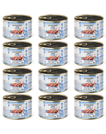 SUPER RAFI Mini Pure Line s jehněčím a batáty 12x185g konzervy pro psy malých plemen