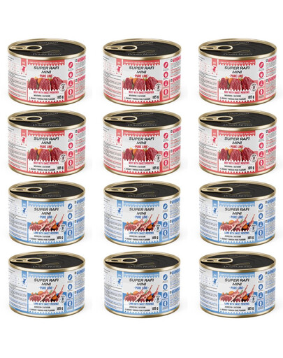 SUPER RAFI Mini Pure Line mix 2 příchutí s batáty 12x185g konzervy pro psy malých plemen