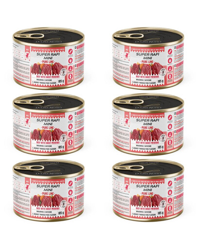 SUPER RAFI Mini Pure Line s hovězím masem a batáty 6x185g konzervy pro psy malých plemen