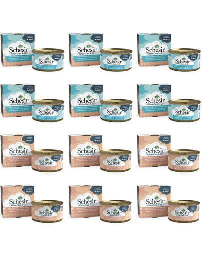 SCHESIR Sada kočičích mixů chutí 12x85g (kuře + tuňák)