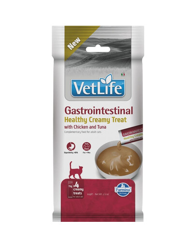 FARMINA Vet Life Cat Gastrointestinal Creamy 60 g s kuřetem a tuňákem, krémová pochoutka pro kočky podporující správné trávení