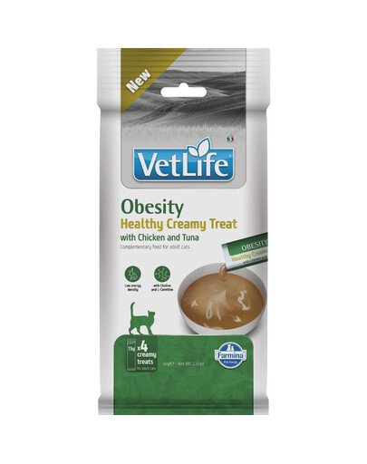 FARMINA Vet Life Cat Obesity Creamy 60 g s kuřetem a tuňákem, krémová pochoutka pro kočky s nadváhou
