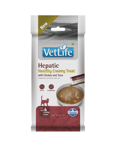 FARMINA Vet Life Cat Hepatic Creamy 60 g s kuřetem a tuňákem, krémová pochoutka pro kočky podporující funkci jater