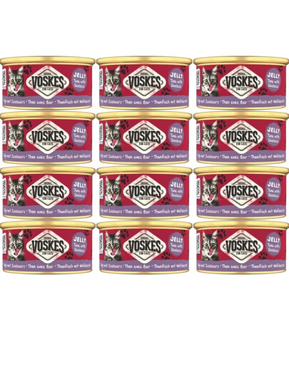 VOSKES Jelly Tuna with Seabass 12x85 g 100% tuňák s mořským okounem v želé, doplňkové krmivo pro kočky