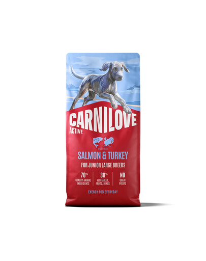 CARNILOVE Active Dog Salmon & Turkey 12 kg Junior Large Breeds losos a krůta, pro dorůstající juniory velkých plemen