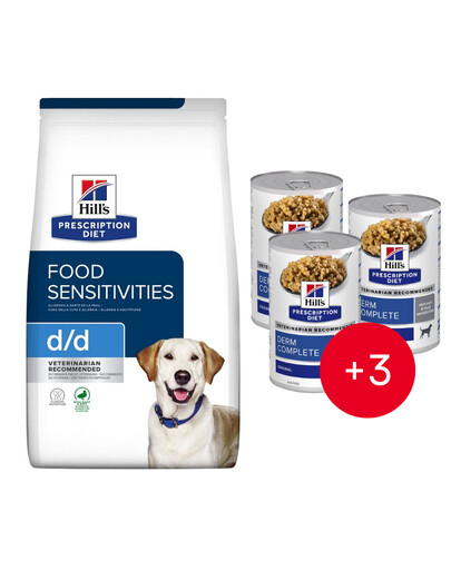 HILL'S Prescription Diet Canine d/d Food Sensitivites Duck & Rice 12 kg + 3 konzervy ZDARMA