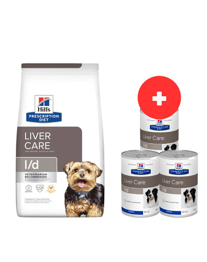 HILL'S Prescription Diet Canine l/d Liver Care 10 kg pro psy s onemocněním jater + 3 x 370 g krmiva pro psy ZDARMA