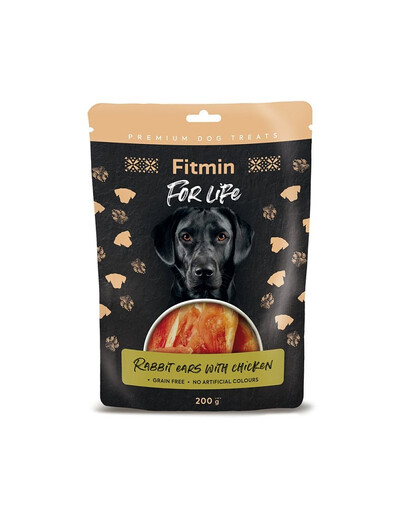 FITMIN For Life Rabbit ears with chicken 200 g uši králíka s kuřecím masem pamlsek pro psa