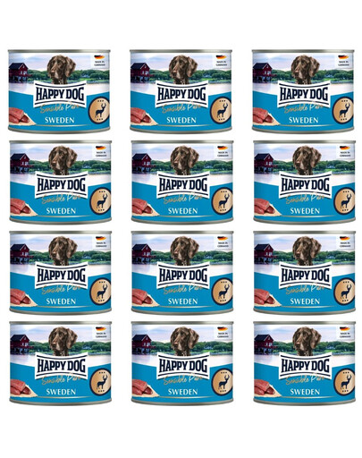 HAPPY DOG Sensible Pure Sweden Maso z divočáka 12x200 g konzervy pro psy