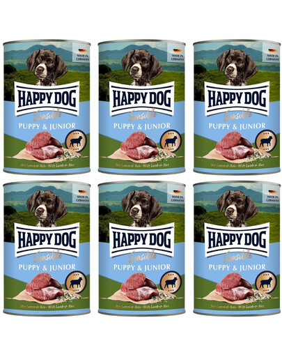 HAPPY DOG Sensible Puppy Junior Jehněčí a rýže 6x400 g konzervy pro štěňata a mladé psy