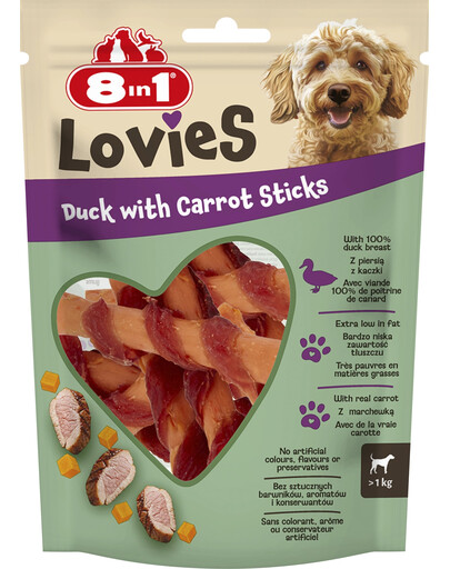 8IN1 Lovies Duck & Carrot Sticks 80g pamlsek pro psa tyčinky z kachny s mrkví