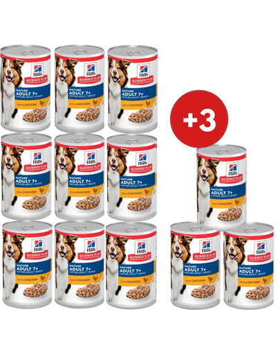 HILL'S Science Plan Canine Mature Adult Chicken 9x370 g pro starší psy s kuřecím masem + 3 konzervy ZDARMA!