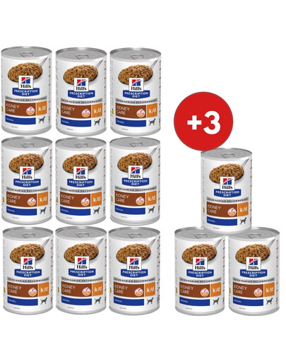 HILL'S PrHILL'S Prescription Diet Canine k/d Kidney Care 9x350g mokré krmivo pro psy podporující funkci ledvin + 3 konzervy ZDARMA!scription Diet Canine k/d Kidney Care 9x350g karma mokra dla psów wspomagająca pracę nerek + 3 puszki GRATIS!