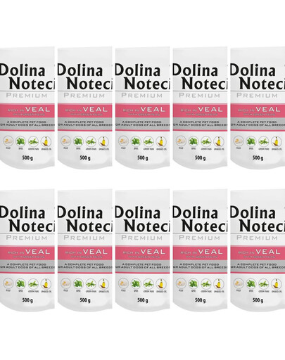 DOLINA NOTECI Premium telecí maso se zeleným hráškem pro psy 10x500 g