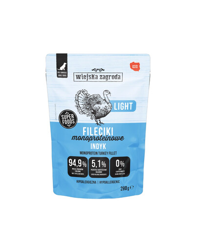 WIEJSKA ZAGRODA Monoproteinové filety z krůty Light 280 g mokré krmivo pro psy