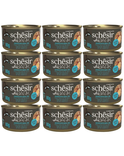 SCHESIR After Dark Kuřecí v bujónu s křepelčími vejci 12x80 g mokré krmivo pro kočky