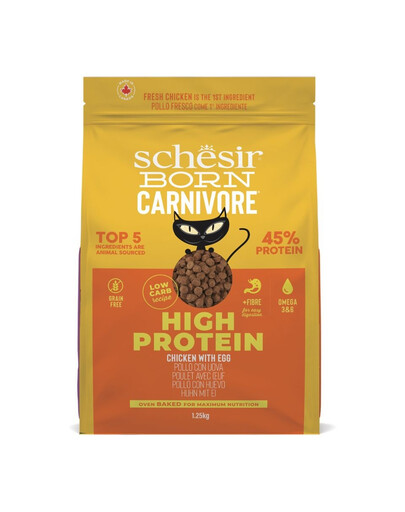 SCHESIR Born Carnivore Kuřecí s vejcem 1,25 kg granule pro dospělé kočky