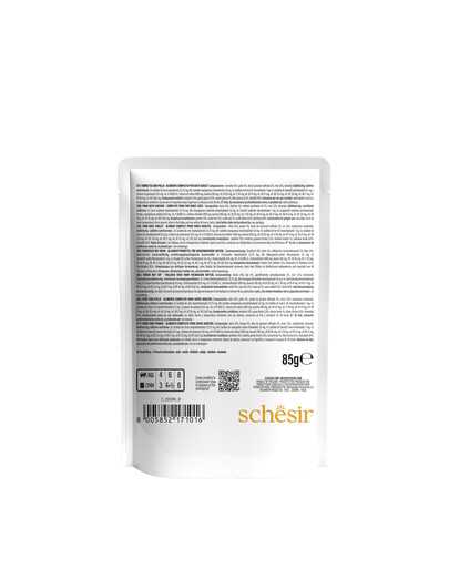 SCHESIR Tuňák s kuřecími filety v želé pro kočky 85 g