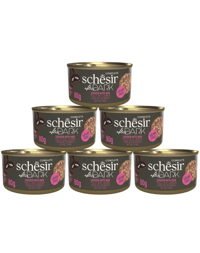 SCHESIR After Dark Kuřecí s šunkou v bujónu 6x80 g mokré krmivo pro kočky
