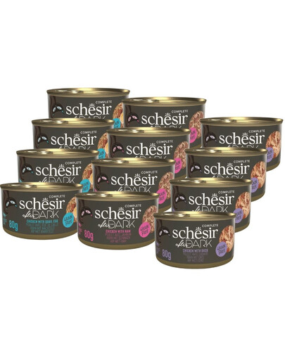 SCHESIR After Dark Mix příchutí v vývaru 12x80 g mokré krmivo pro kočky