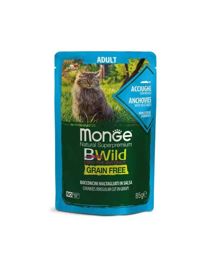 MONGE BWild GF Anchois se zeleninou v omáčce 85 g mokré krmivo pro kočky