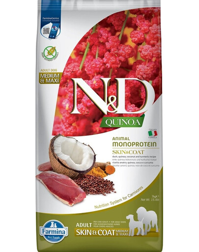 FARMINA N&D Quinoa Dog Skin&Coat Duck&Coconut Adult Medium&Maxi 7 kg + FARMINA N&D Quinoa Dental Treat Skin Coat Venison Medium/Maxi 100 g (7 ks) ZDARMA!