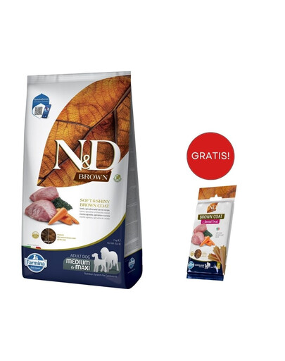 FARMINA N&D Brown Dog Adult Medium Maxi Lamb, Spirulina, Carrot 7 kg + FARMINA N&D Brown Dental Treat Coat Lamb Medium/Maxi 100 g (7 ks) ZDARMA!