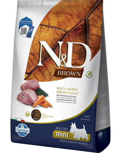 FARMINA N&D Brown Dog Adult Mini Lamb, Spirulina, Carrot 5 kg + FARMINA N&D Brown Dental Treat Coat Lamb Mini 60 g (7 ks) ZDARMA!