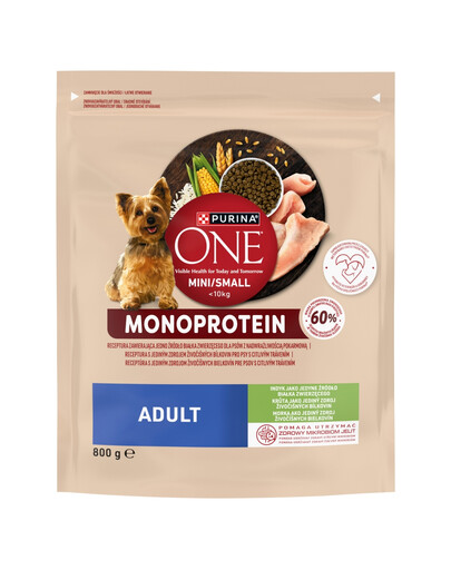 PURINA ONE Monoprotein Adult Mini Small Turkey 800g bohaté na krůtu, suché krmivo pro psy