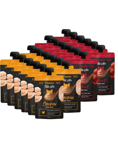 FITMIN For Life Cat Cream Sauce Mix příchutí 24x100g krémové sáčky s hovězím a kuřecím masem pro kočky