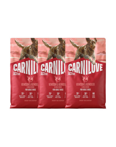 CARNILOVE Active Dog Venision and Reindeer Adult 3x4 kg dziczyzna, renifer i dzik, dla dorosłych psów