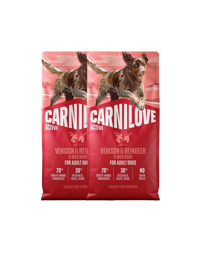 CARNILOVE Active Dog Venision & Reindeer Adult 2x12 kg zvěřina, sobí a divočák, pro dospělé psy